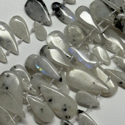 Rainbow Moonstone Side Drill Pear Shaped Gemstone Beads - (AB Quality)