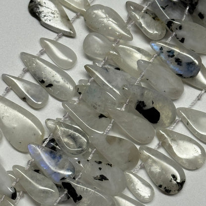 Rainbow Moonstone Side Drill Pear Shaped Gemstone Beads - (AB Quality)