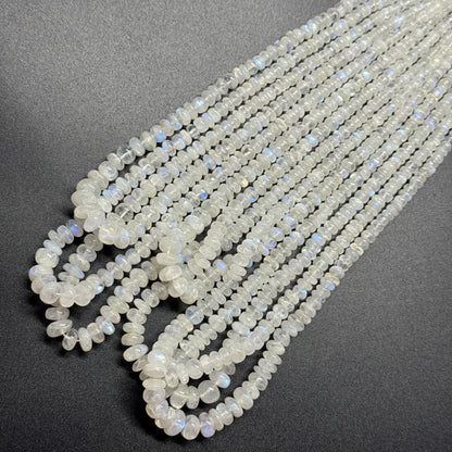 Rainbow Moonstone Rondelle Polished Gemstone Beads - (AAA Quality)
