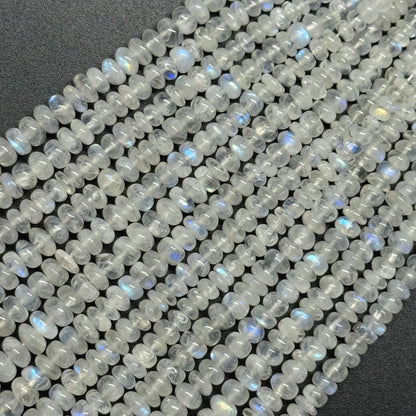 Rainbow Moonstone Rondelle Polished Gemstone Beads - (AAA Quality)
