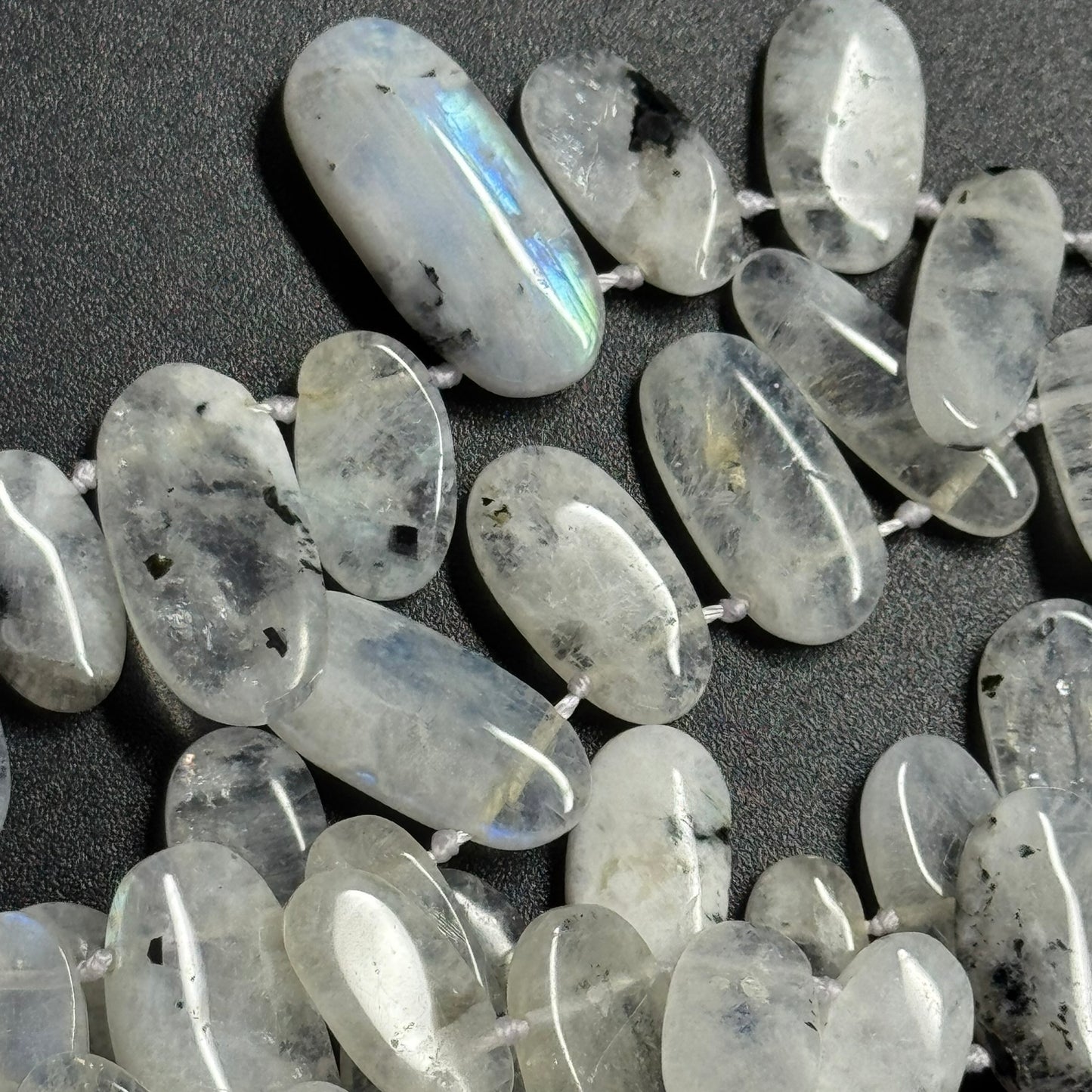 Rainbow Moonstone Oval Side Drilled Beads - (AB Quality)