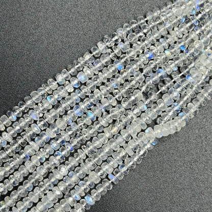 Rainbow Moonstone Faceted Rondelle Gemstone Beads - (AAAAA Quality)