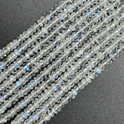 Rainbow Moonstone Faceted Rondelle Gemstone Beads - (AAAAA Quality)