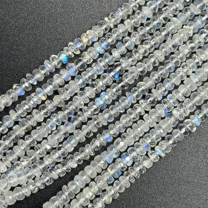 Rainbow Moonstone Faceted Rondelle Gemstone Beads - (AAAAA Quality)