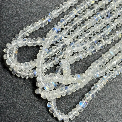 Rainbow Moonstone Faceted Rondelle Gemstone Beads - (AAAAA Quality)