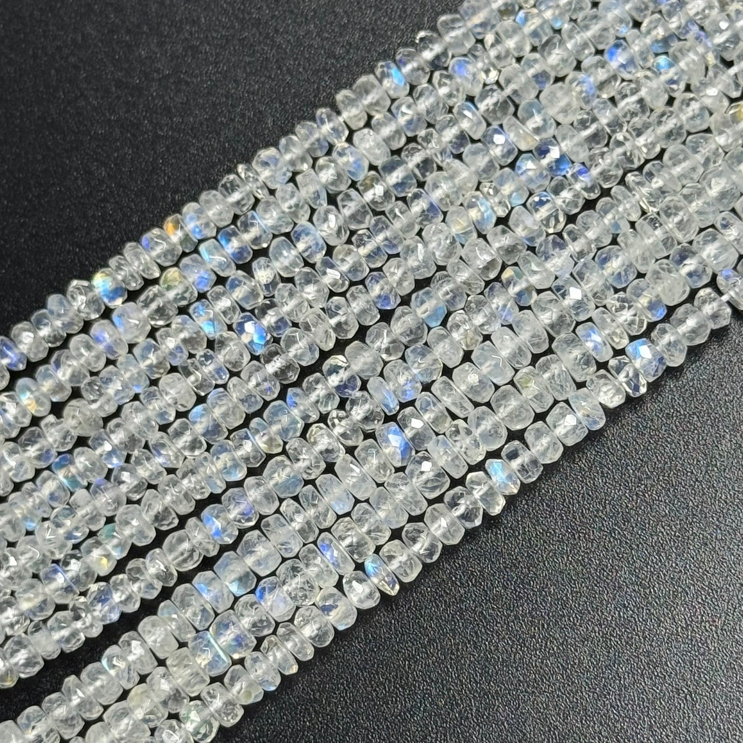 Rainbow Moonstone Faceted Rondelle Beads - (AAAAA Quality)