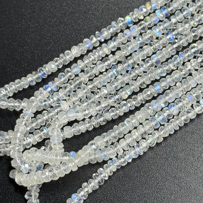 Rainbow Moonstone Faceted Rondelle Gemstone Beads - (AAAAA Quality)