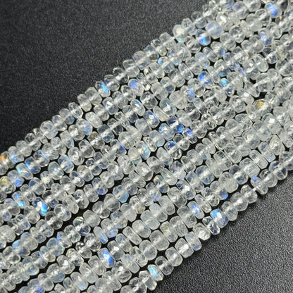 Rainbow Moonstone Faceted Rondelle Gemstone Beads - (AAAAA Quality)