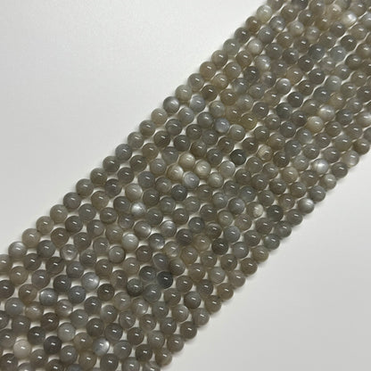 Silver Sheen Moonstone Polished Round Gemstone Beads - (A Quality)