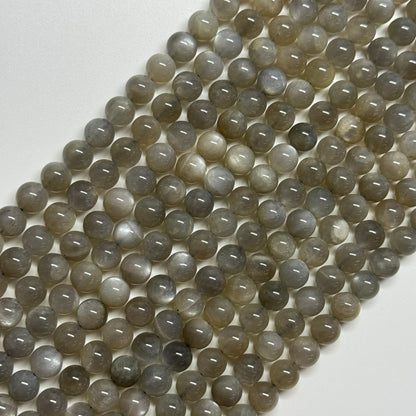 Silver Sheen Moonstone Polished Round Gemstone Beads - (A Quality)