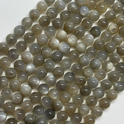 Silver Sheen Moonstone Polished Round Gemstone Beads - (A Quality)