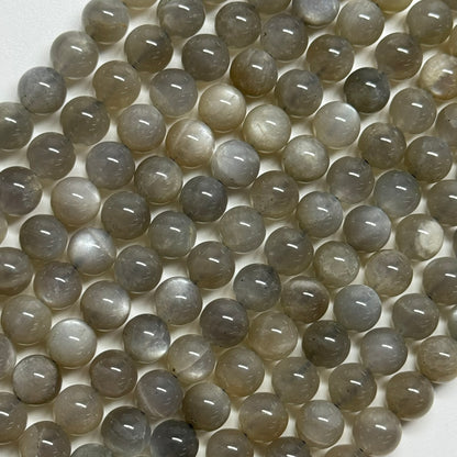 Silver Sheen Moonstone Polished Round Gemstone Beads - (A Quality)