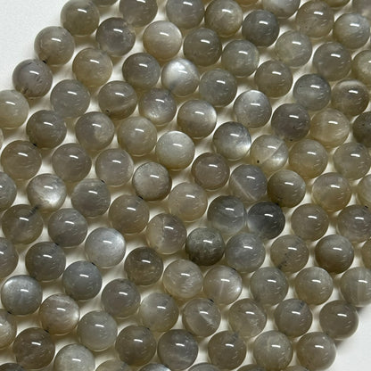 Silver Sheen Moonstone Polished Round Gemstone Beads - (A Quality)