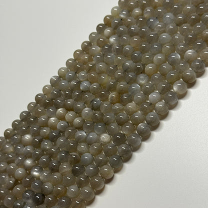 Silver Sheen Moonstone Polished Round Gemstone Beads - (A Quality)