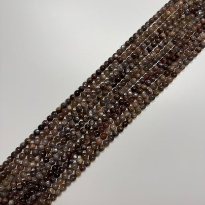 Sunstone & Moonstone Chocolate Pink Polished Round Gemstone Beads - (A Quality)