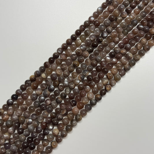 Sunstone & Moonstone Chocolate Pink Polished Round Gemstone Beads - (A Quality)