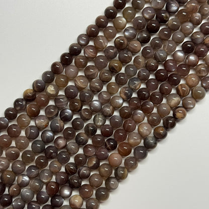 Sunstone & Moonstone Chocolate Pink Polished Round Gemstone Beads - (A Quality)
