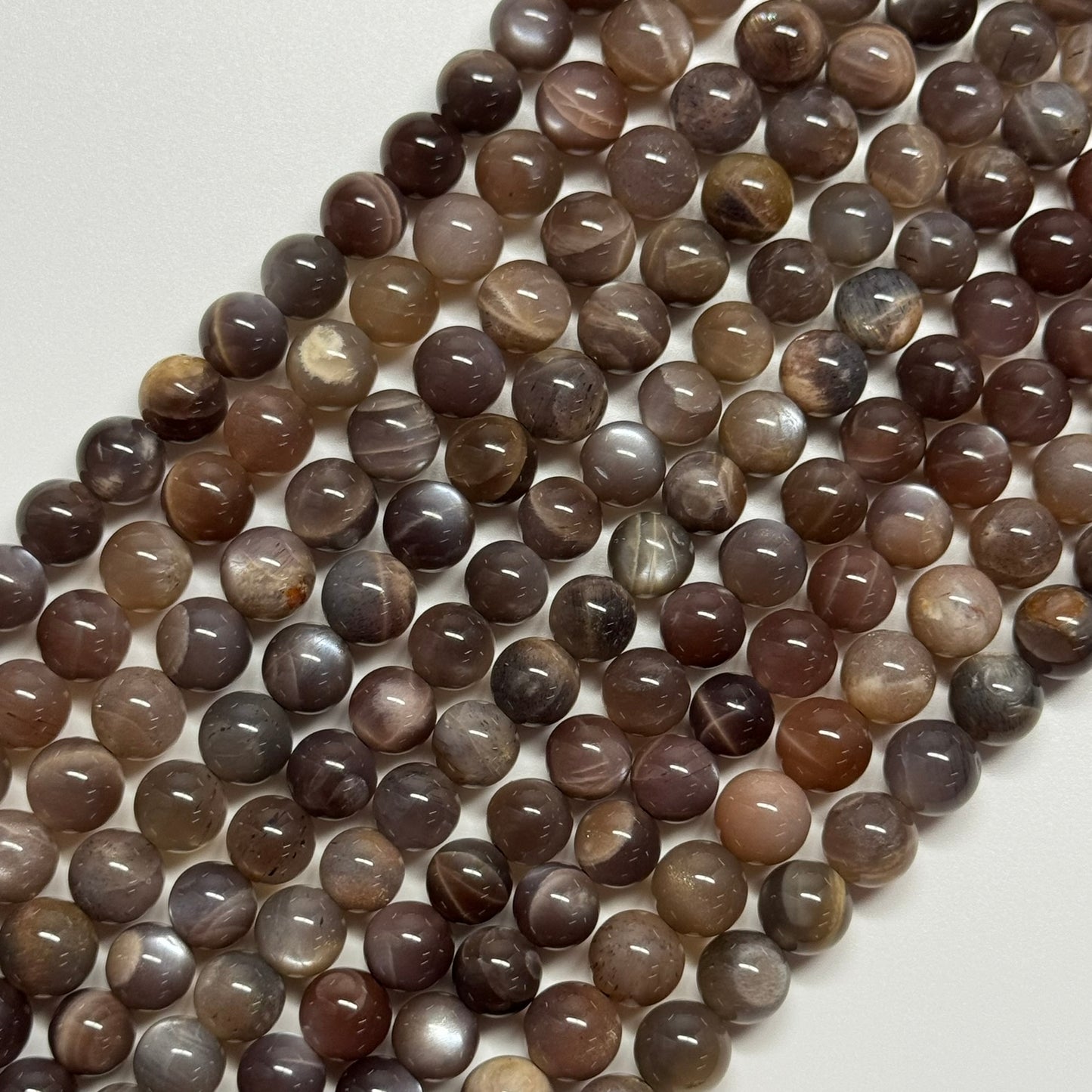Sunstone & Moonstone Chocolate Pink Polished Round Beads - (A Quality)