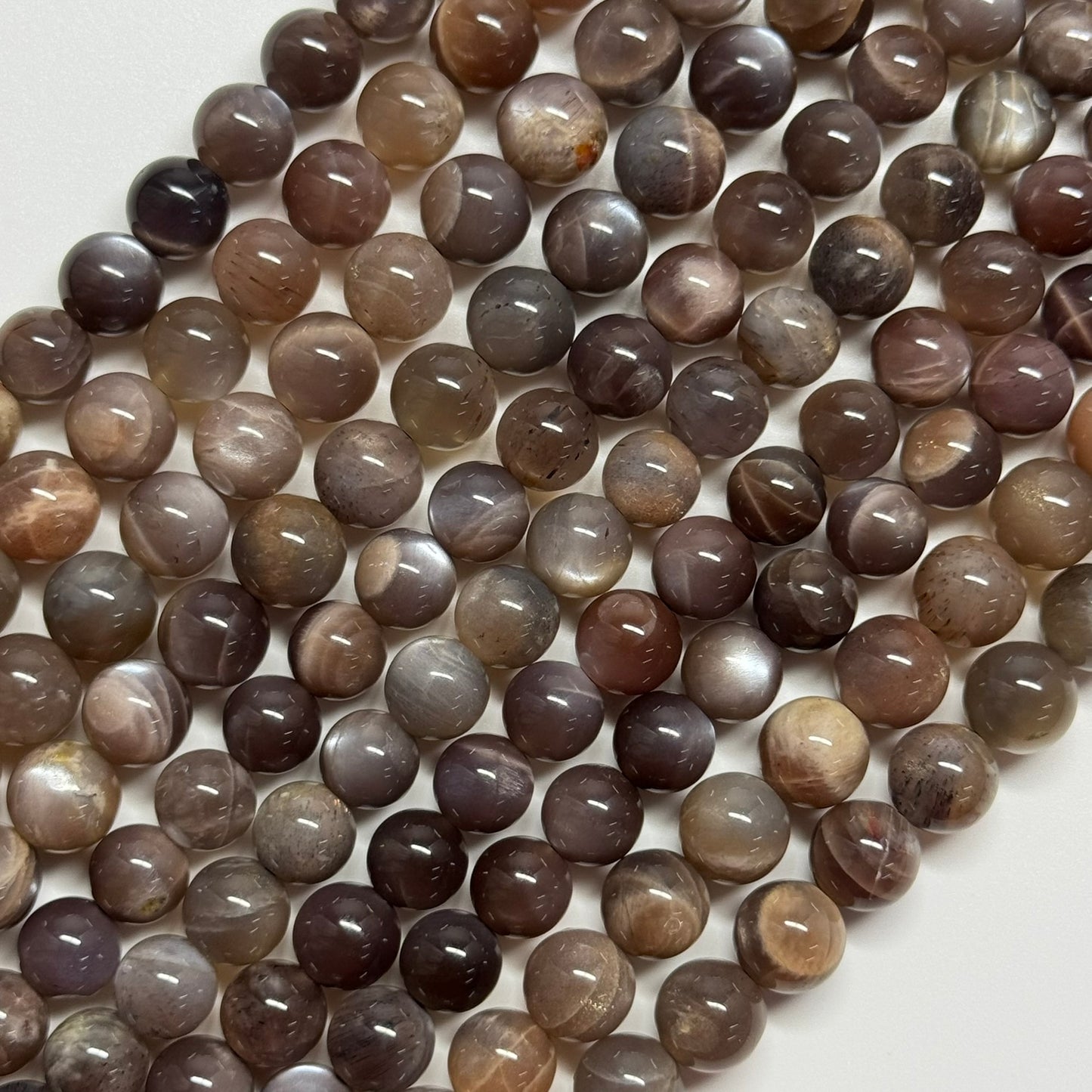 Sunstone & Moonstone Chocolate Pink Polished Round Beads - (A Quality)