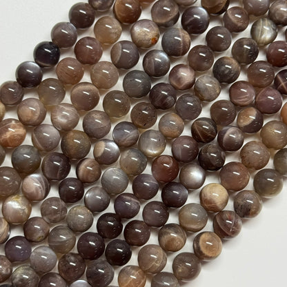 Sunstone & Moonstone Chocolate Pink Polished Round Gemstone Beads - (A Quality)