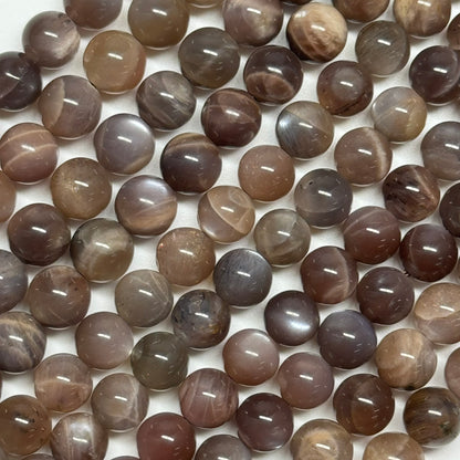 Sunstone & Moonstone Chocolate Pink Polished Round Gemstone Beads - (A Quality)