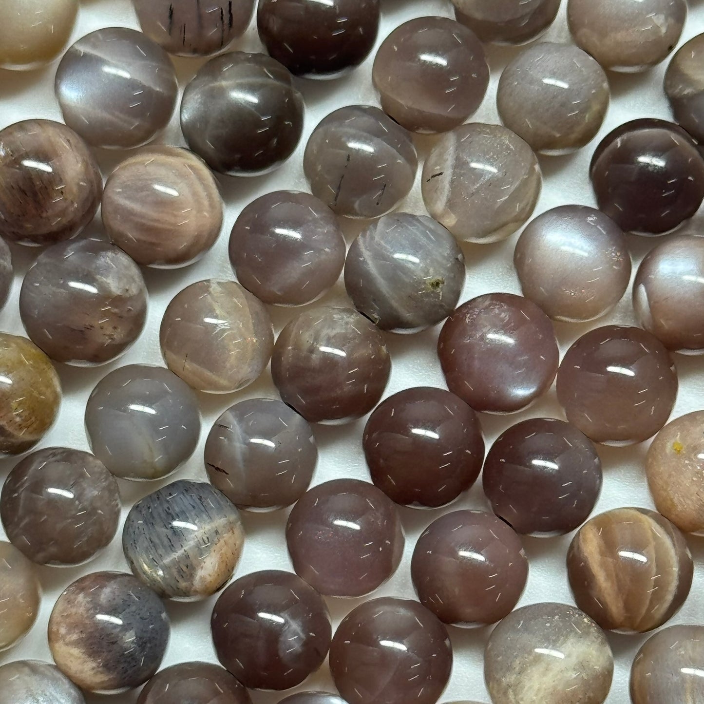 Sunstone & Moonstone Chocolate Pink Polished Round Beads - (A Quality)