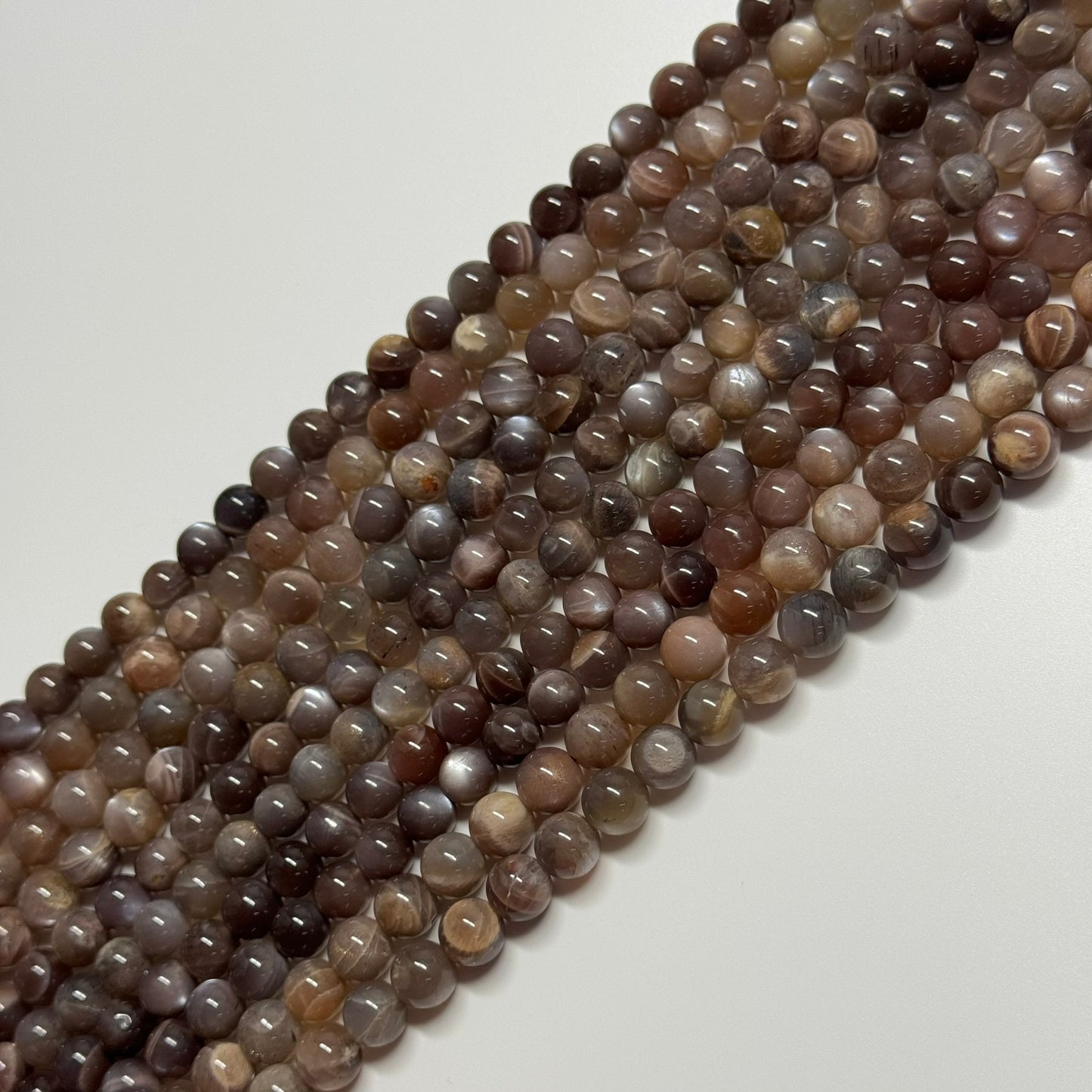 Sunstone & Moonstone Chocolate Pink Polished Round Beads - (A Quality)