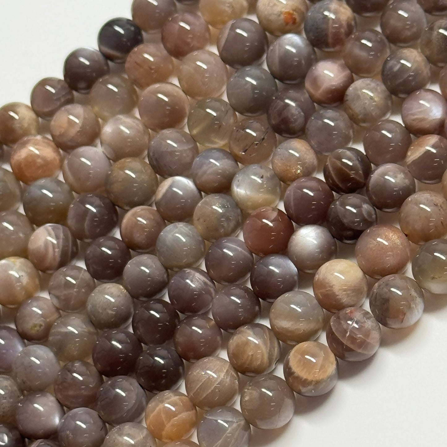 Sunstone & Moonstone Chocolate Pink Polished Round Beads - (A Quality)