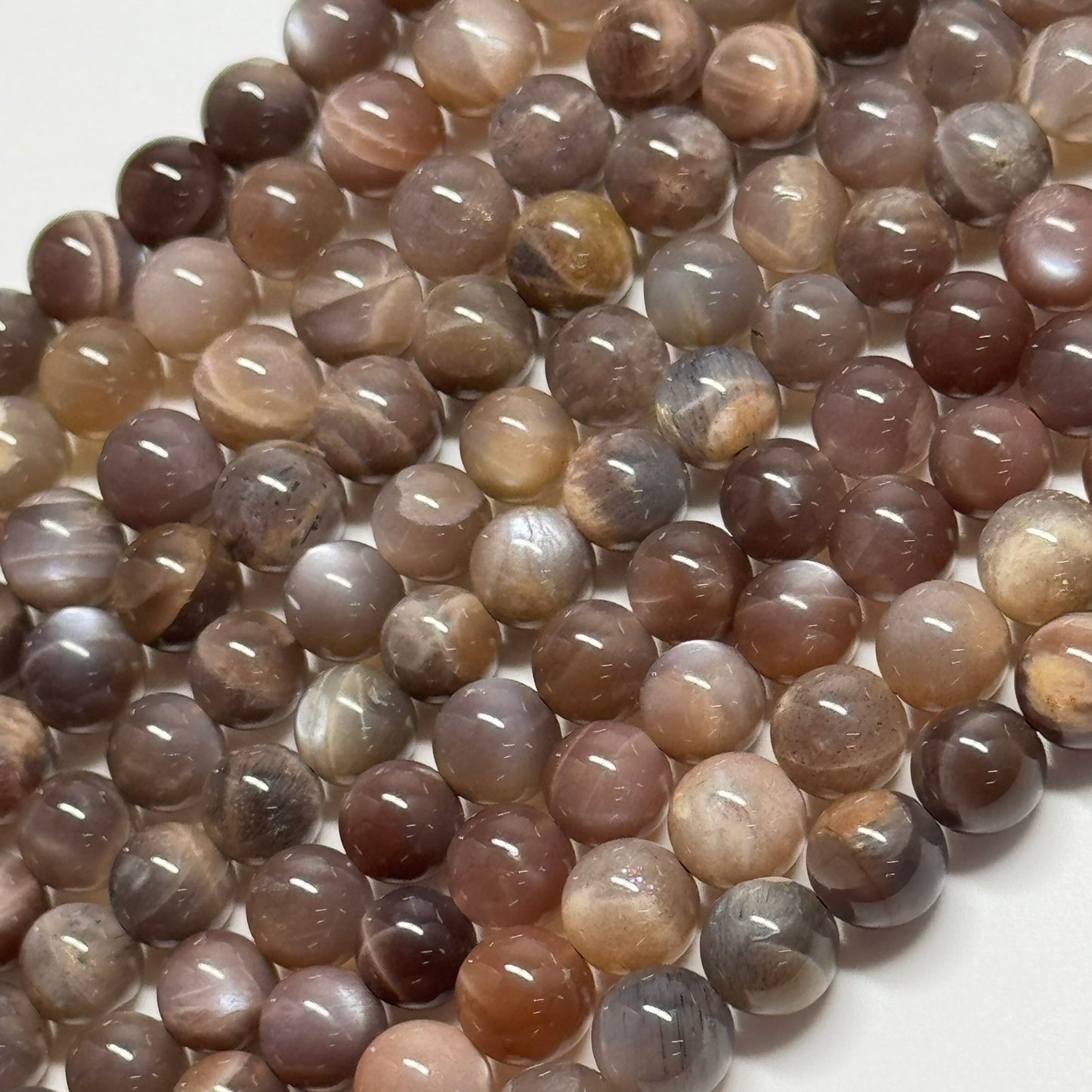 Sunstone & Moonstone Chocolate Pink Polished Round Beads - (A Quality)
