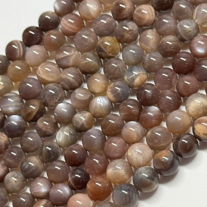 Sunstone & Moonstone Chocolate Pink Polished Round Gemstone Beads - (A Quality)