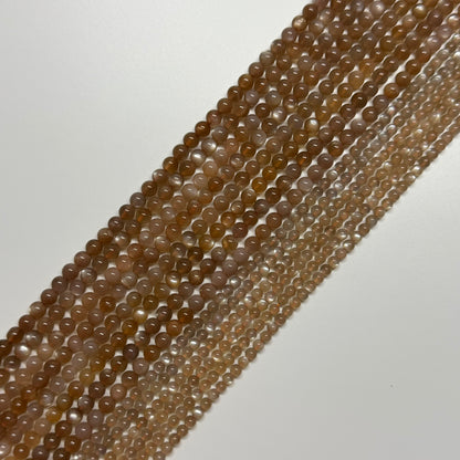 Peach Sunstone Moonstone Polished Round Gemstone Beads - (AAAAA Quality)
