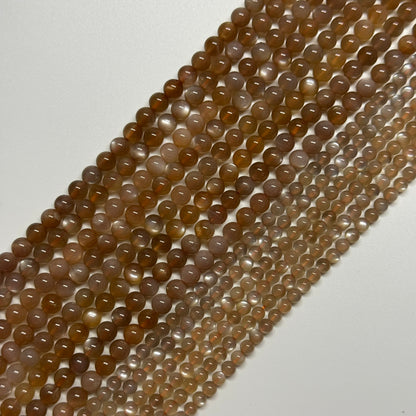 Peach Sunstone Moonstone Polished Round Gemstone Beads - (AAAAA Quality)