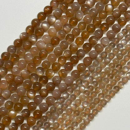 Peach Sunstone Moonstone Polished Round Gemstone Beads - (AAAAA Quality)