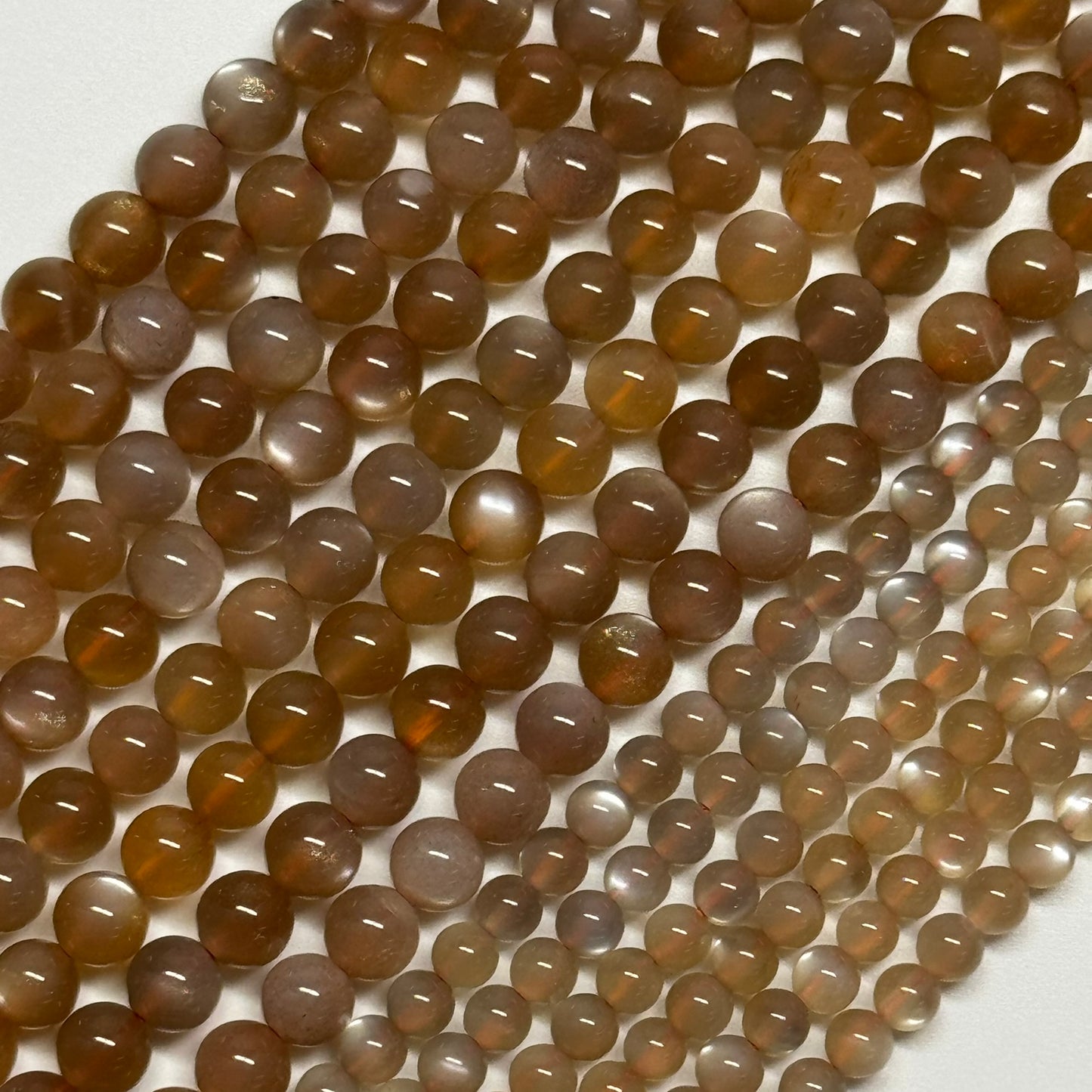 Peach Sunstone Moonstone Polished Round Beads - (AAAAA Quality)
