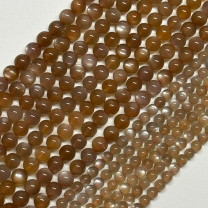 Peach Sunstone Moonstone Polished Round Gemstone Beads - (AAAAA Quality)
