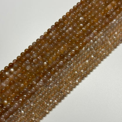 Peach Sunstone Moonstone Polished Round Gemstone Beads - (AAAAA Quality)