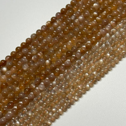Peach Sunstone Moonstone Polished Round Gemstone Beads - (AAAAA Quality)