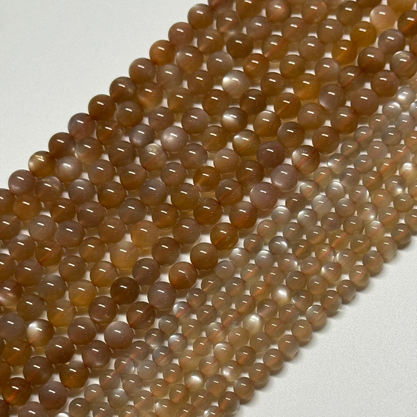 Peach Sunstone Moonstone Polished Round Beads - (AAAAA Quality)