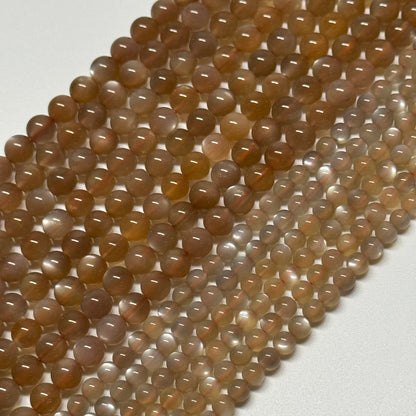 Peach Sunstone Moonstone Polished Round Gemstone Beads - (AAAAA Quality)