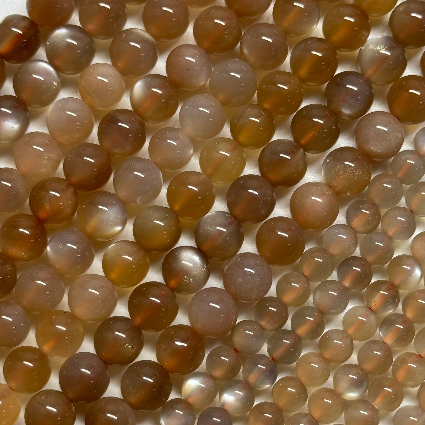 Peach Sunstone Moonstone Polished Round Beads - (AAAAA Quality)