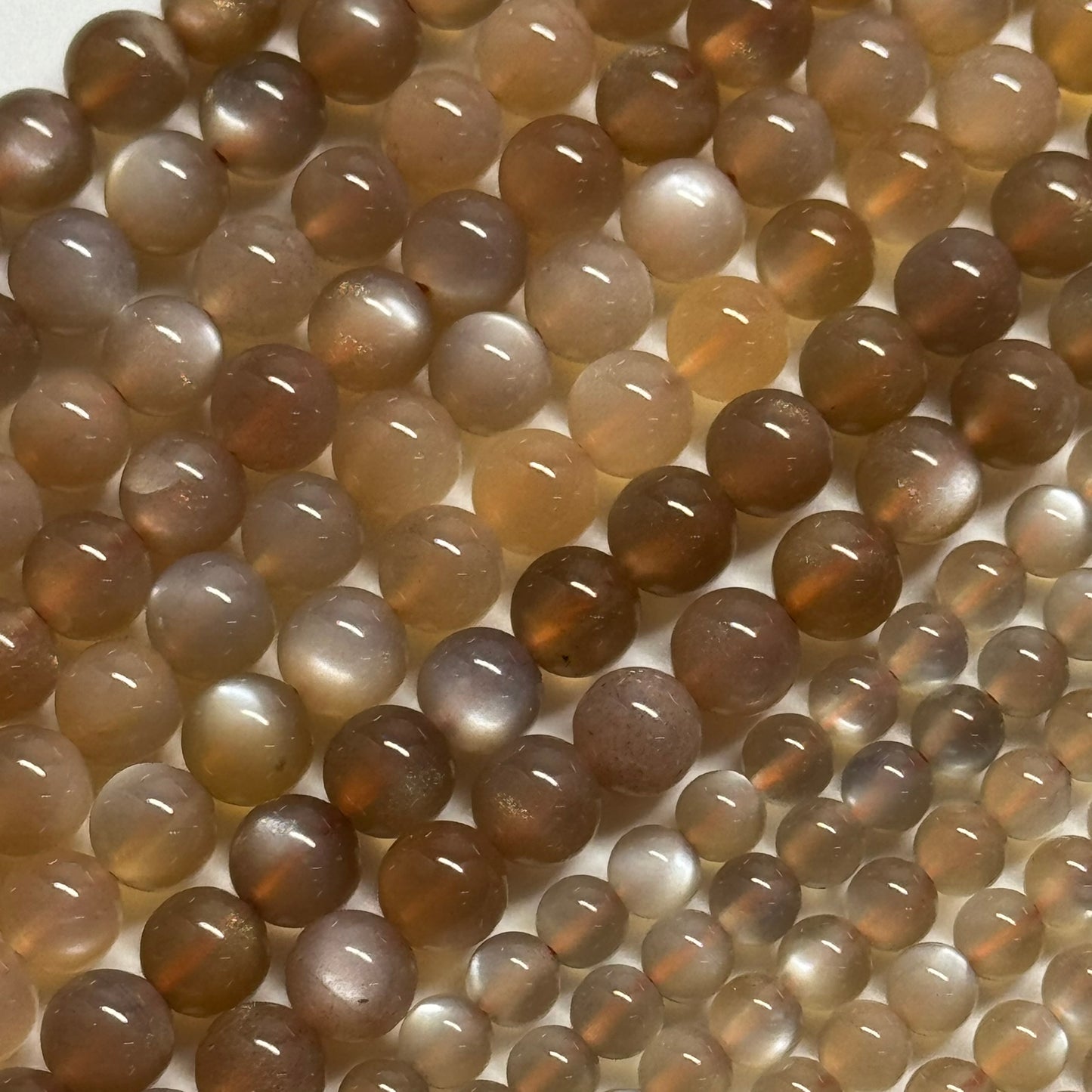 Peach Sunstone Moonstone Polished Round Beads - (AAAAA Quality)