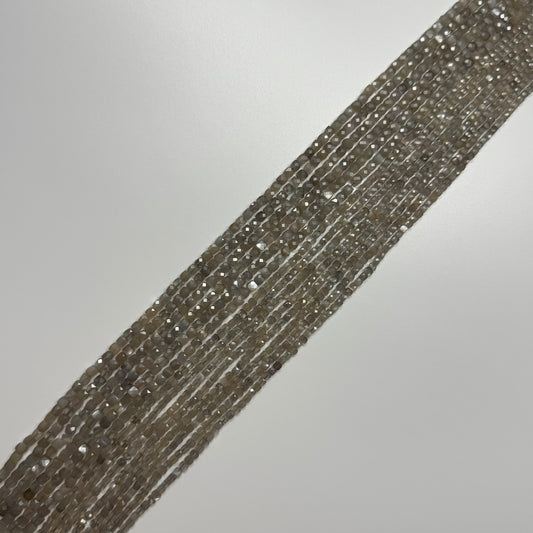 Gray Sunstone Moonstone Faceted Square Beads - (AA Quality)