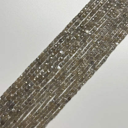 Gray Sunstone Moonstone Faceted Square Gemstone Beads - (AA Quality)