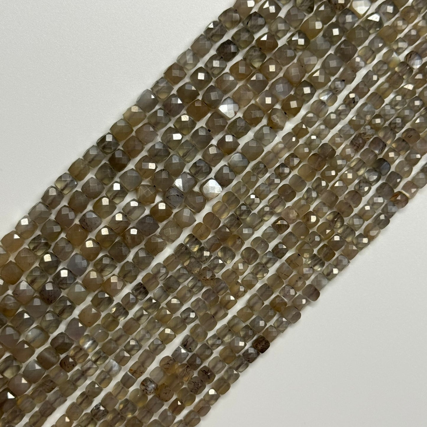 Gray Sunstone Moonstone Faceted Square Beads - (AA Quality)