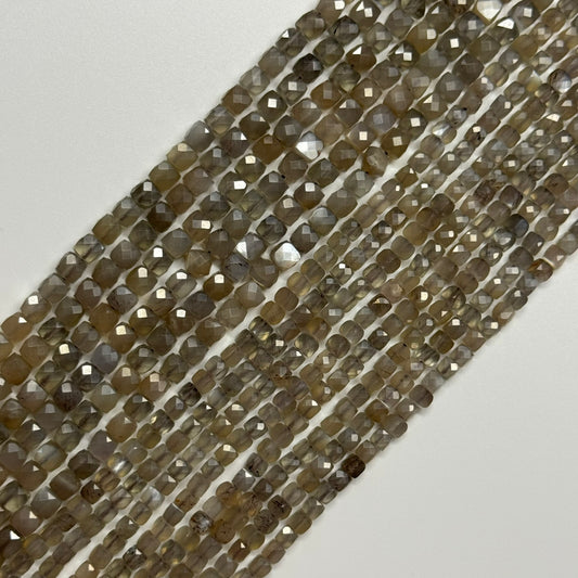 Gray Sunstone Moonstone Faceted Square Beads - (AA Quality)