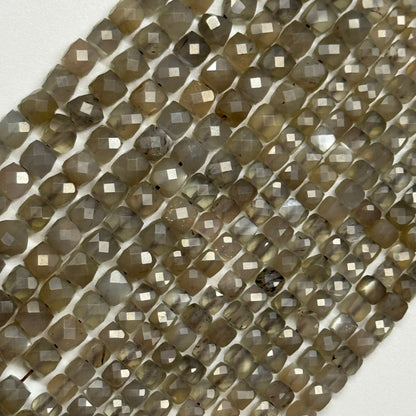 Gray Sunstone Moonstone Faceted Square Gemstone Beads - (AA Quality)