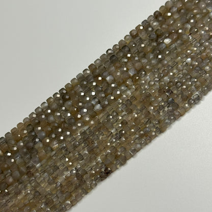 Gray Sunstone Moonstone Faceted Square Gemstone Beads - (AA Quality)