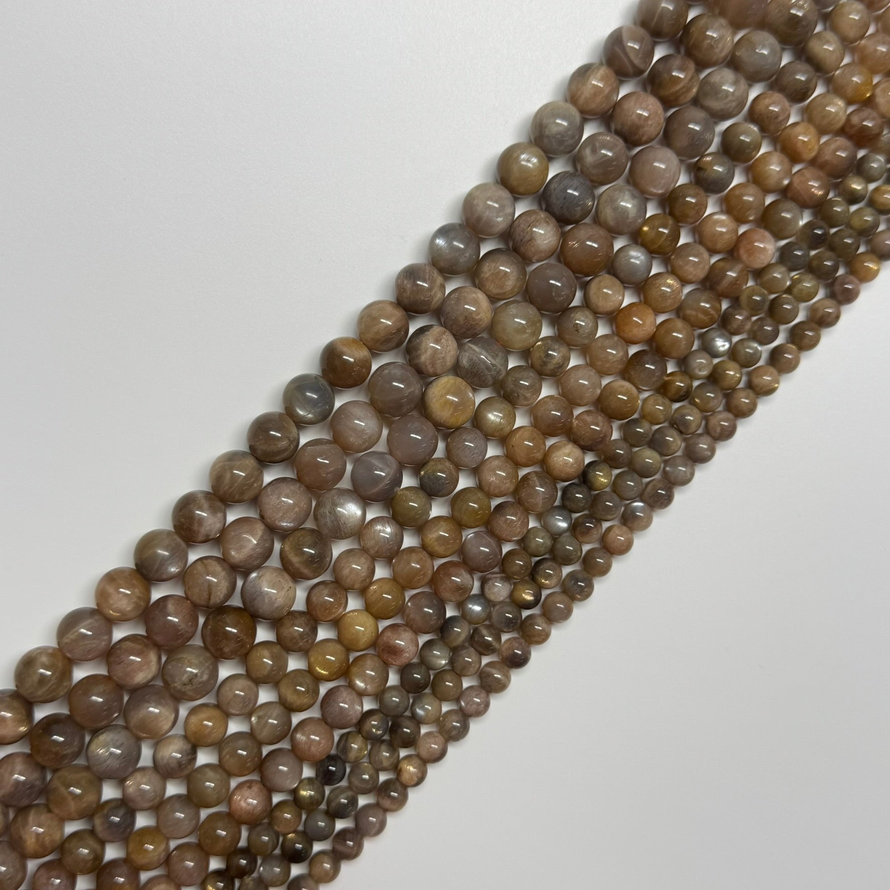 Sunstone & Moonstone Chocolate Polished Round Beads - (AA Quality)