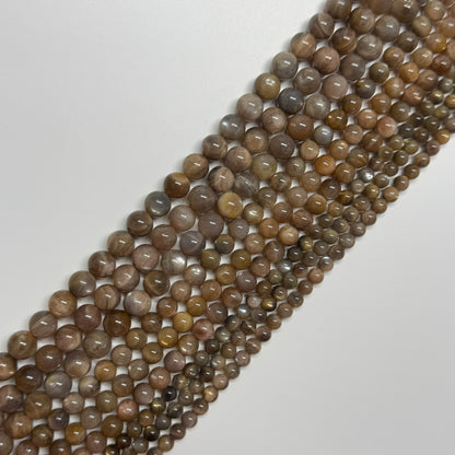 Sunstone & Moonstone Chocolate Polished Round Beads - (AA Quality)