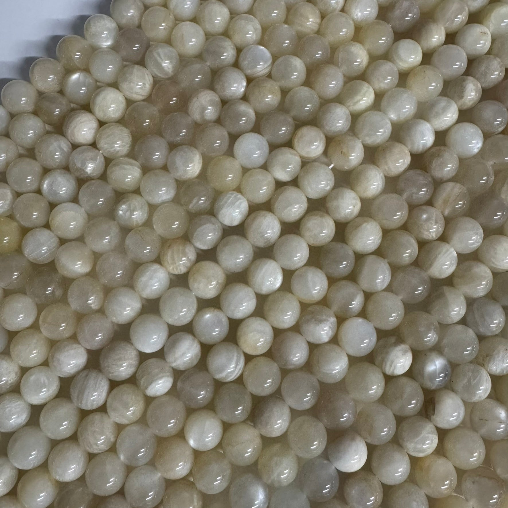 Moonstone White Chocolate Polished Round Beads - (A Quality)